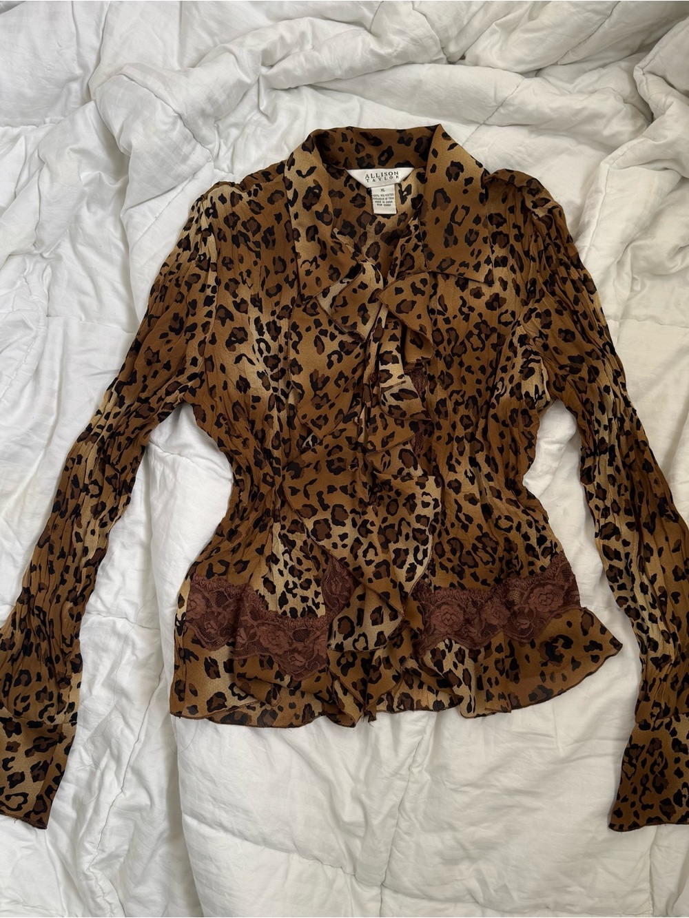 Leopard Print Ruffle Blouse - Brown - Picture 2 of 4